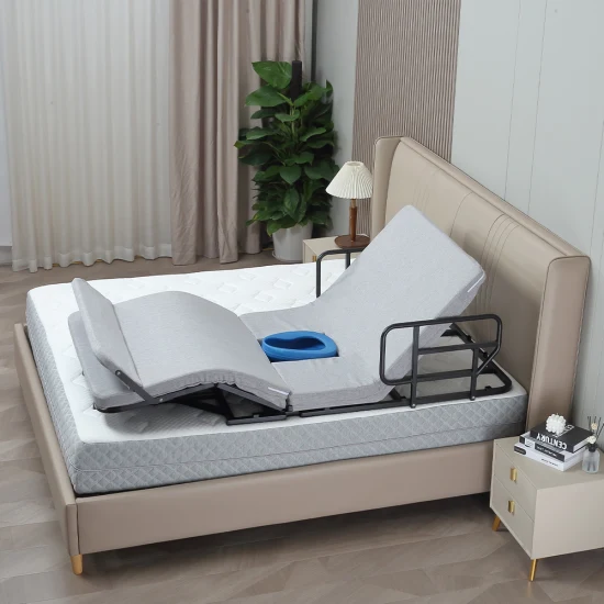 Cama de hospital médica ajustable auxiliar eléctrica para atención domiciliaria Krankenhaus Bett con pasamanos